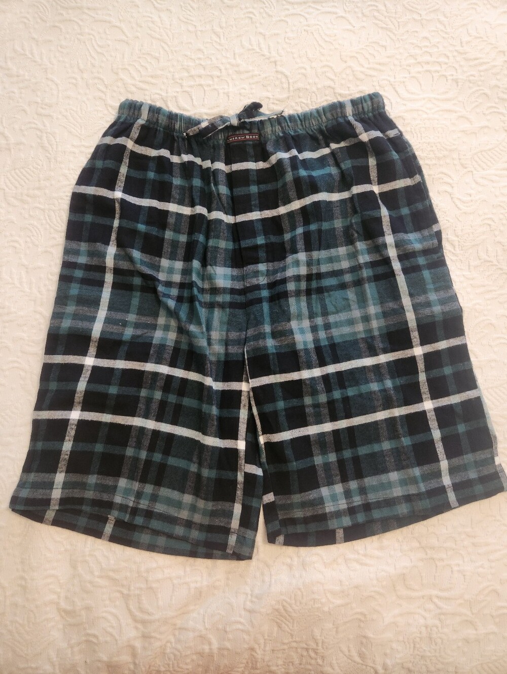 Andrew Scott Plaid Lounge Shorts in Black and Teal 100% Cotton